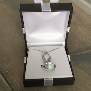 Opal and white sapphire 2 pc jewelry set